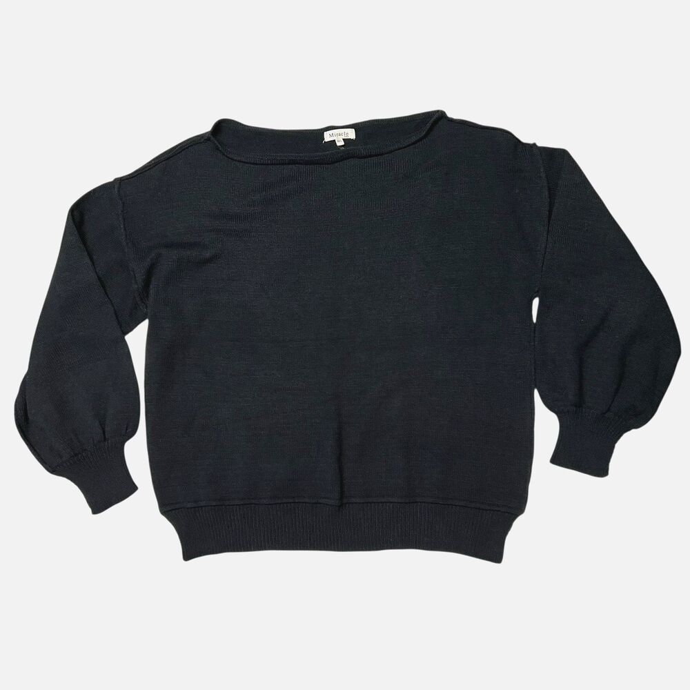 Miracle USA Sweater Women's Boxy Balloon Sleeve Boat Neck Size M/L Black